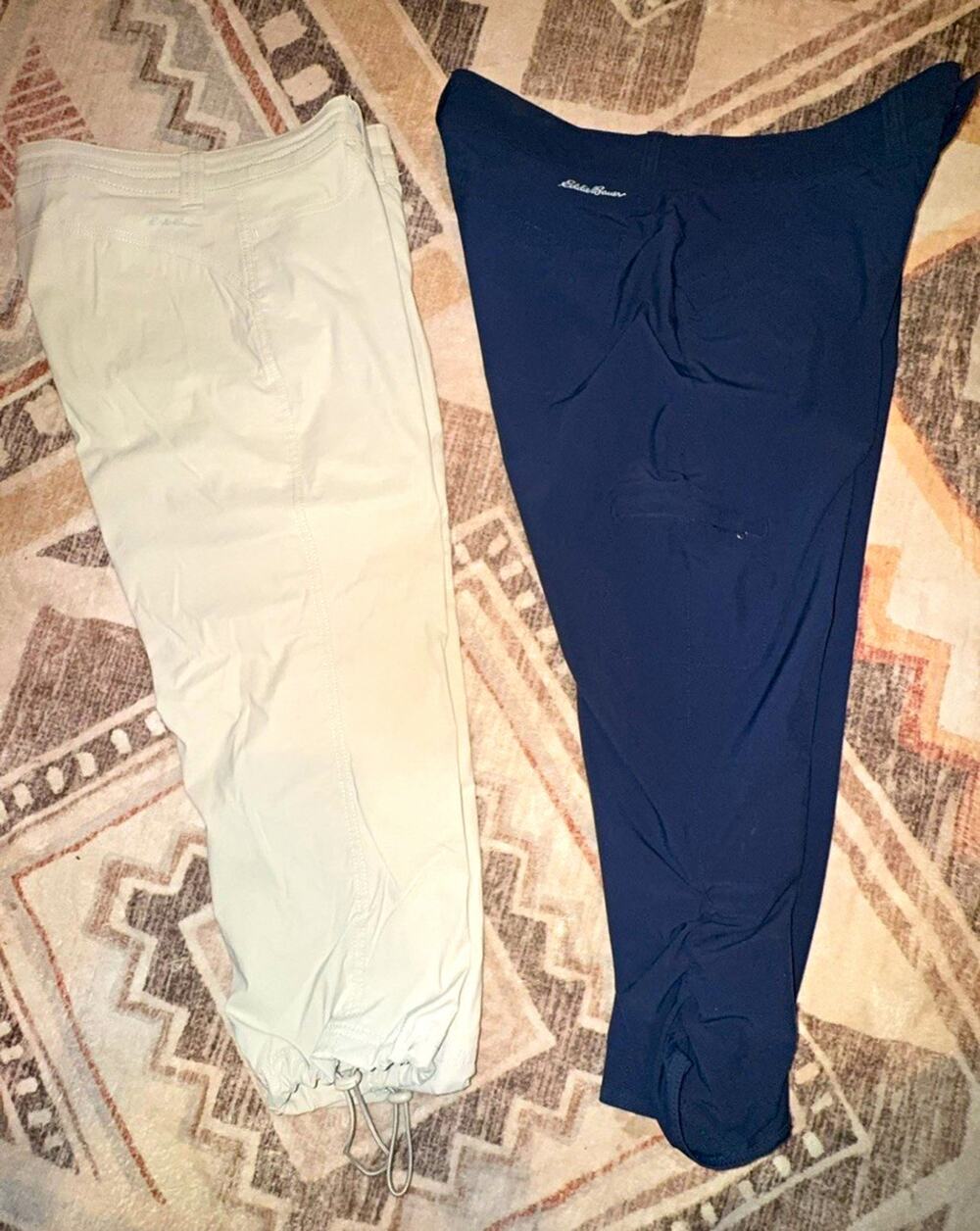 Eddie Bauer Women's Regular Pants Beige & Blue Logo Accent Size 4